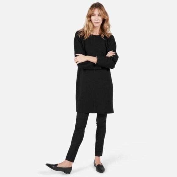 Everlane Sz. S Black Thick Scuba Knit Relaxed Fit Sweater Tunic Dress NWOT
